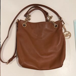 Michael Kors Brown Leather Shoulder Bag with Gold Chain